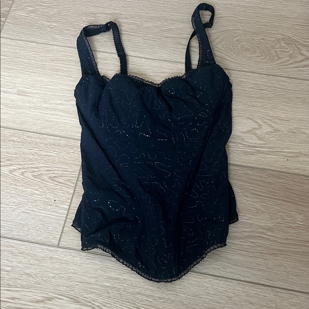 Black Women's Camisole with Metallic Stitching